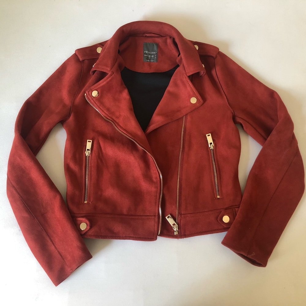 Red Burnt Orange Suede Zipper Moto Jacket